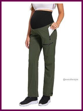 Maternity Cargo Scrub Pants Quick-Dry Hiking Pregnancy Pants